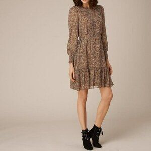 LK BENNETT DAKOTA ANIMAL PRINT CHIFFON LONG SLEEVE DRESS